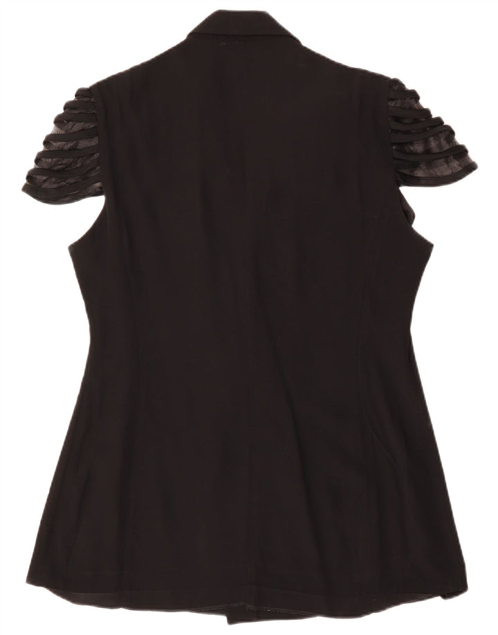 Vintage Damen Kurzarm 1 Knopf Blazer Jacke IT 48 XL Schwarz Acetat