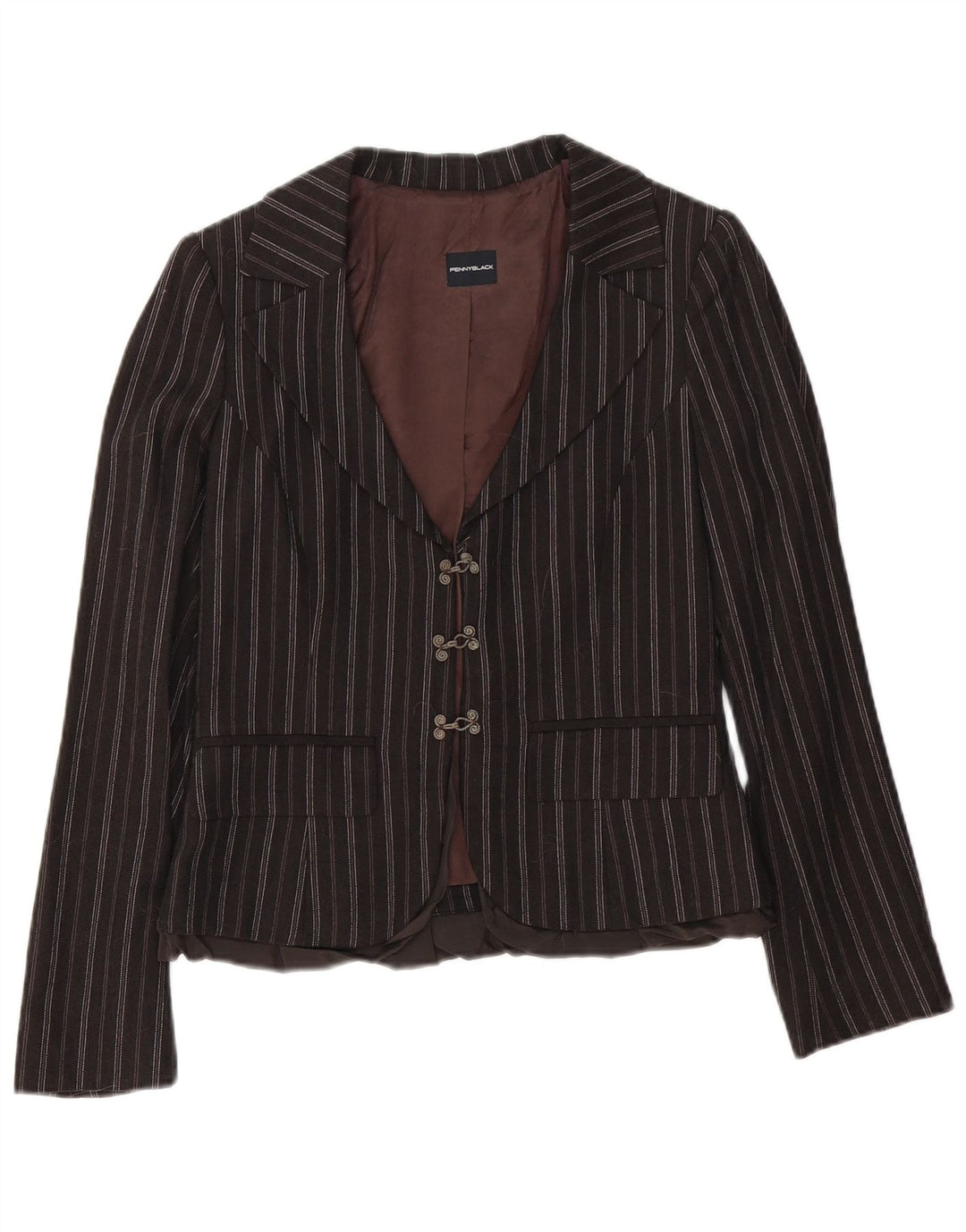 Penny Black Damen-Blazer mit 3 Knöpfen, UK 12, mittelbraun, gestreift, Baumwolle