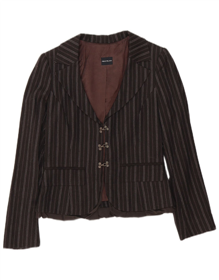 Penny Black Damen-Blazer mit 3 Knöpfen, UK 12, mittelbraun, gestreift, Baumwolle
