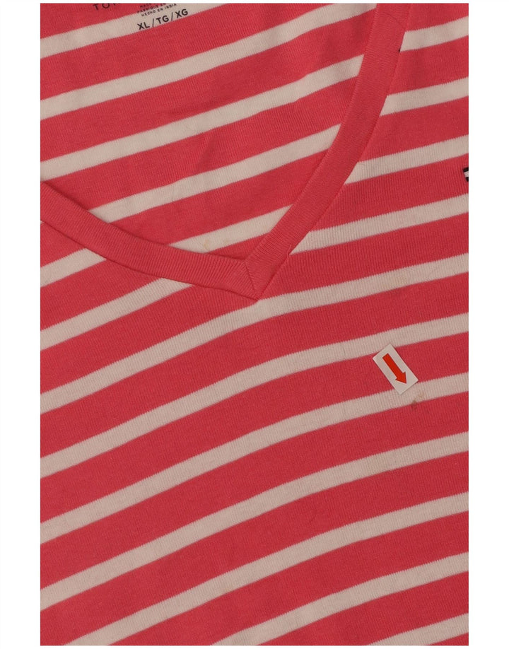 TOMMY HILFIGER Damen T-Shirt Top UK 18 XL rosa gestreift Baumwolle