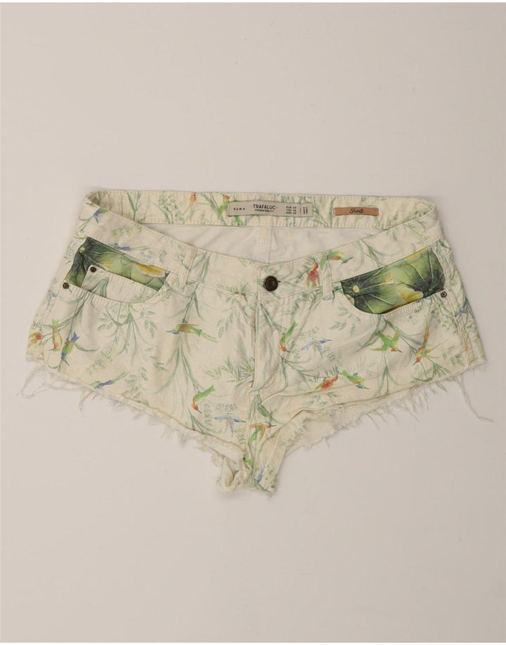 Zara Damen Hotpants EU 38 Small W28 Weiß geblümte Baumwolle