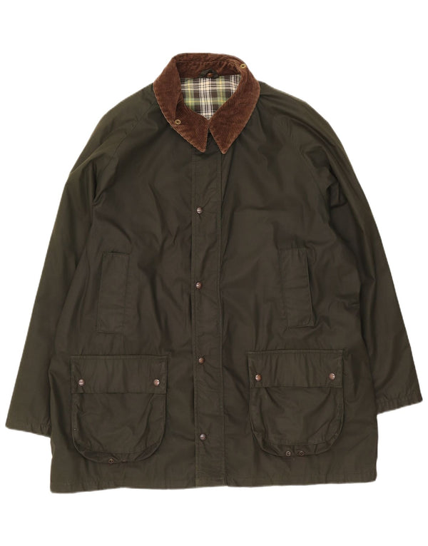 Vintage Herrenjacke aus gewachster Baumwolle, UK 42 XL, Khaki, Farbblock-Polyester