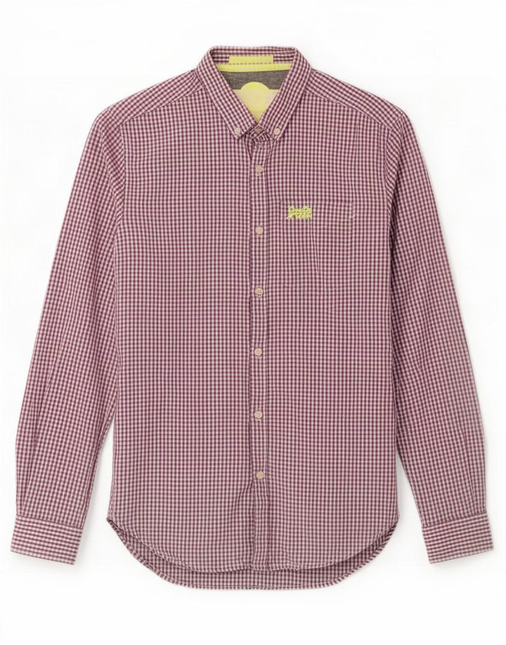 Superdry Herren-Hemd, klein, lila Gingham-Baumwolle