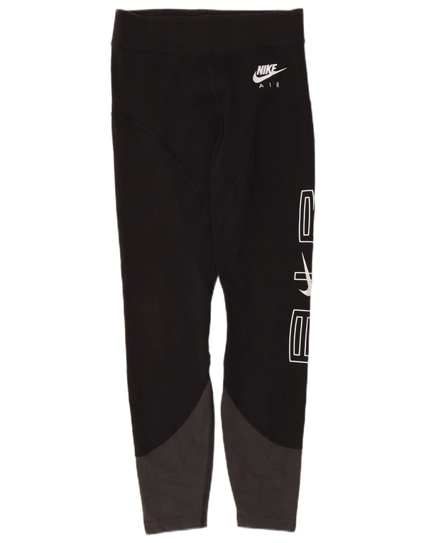 Nike Womens Graphic Leggings UK 12 Mittelschwarze Colourblock-Baumwolle