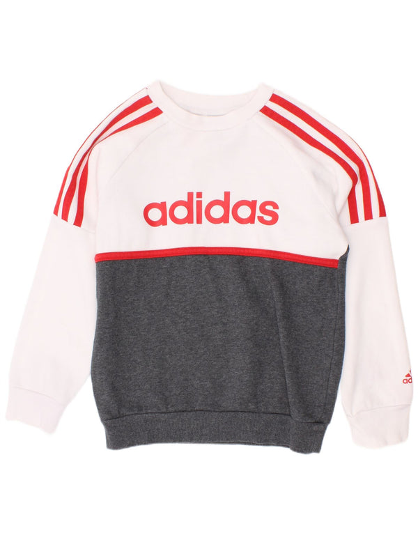 Adidas Jungen Grafik-Sweatshirt-Pullover, 5–6 Jahre, weiße Farbblock-Baumwolle