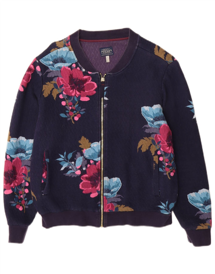 Joules Damen-Trainingsanzug-Top-Jacke UK 12 Mittelmarineblaues Blumenmuster aus Polyester