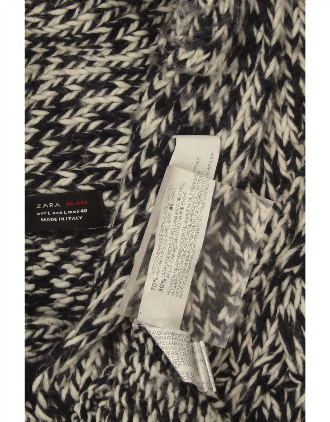 Zara Herren-Pullover mit Schalkragen, groß, schwarz geflecktes Acryl