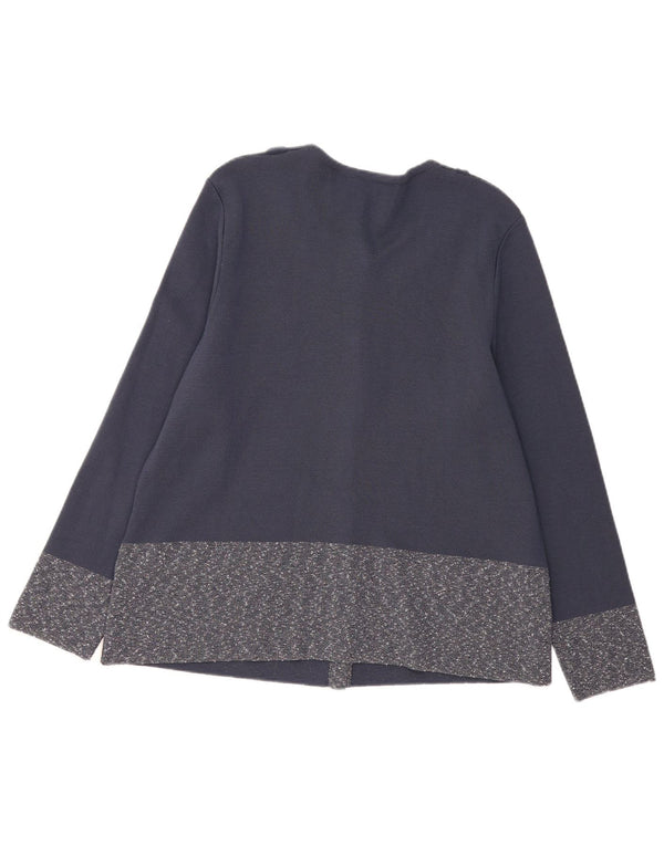 Vintage Damen Cardigan Pullover IT 56 4XL Marineblau meliert Wolle