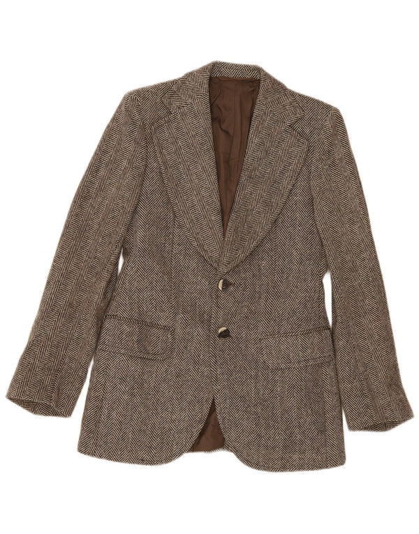 Vintage Mens 2 Button Blazer Jacket IT 46 Small Brown Herringbone