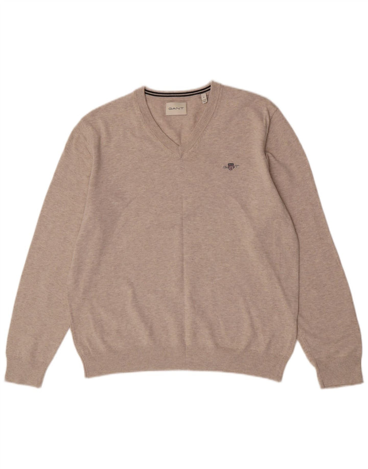 Gant Damen-Pullover mit V-Ausschnitt, groß, aus grauer Baumwolle