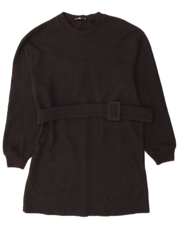 Zara Damen Langarm-Pulloverkleid UK 10 Small Schwarz Polyester