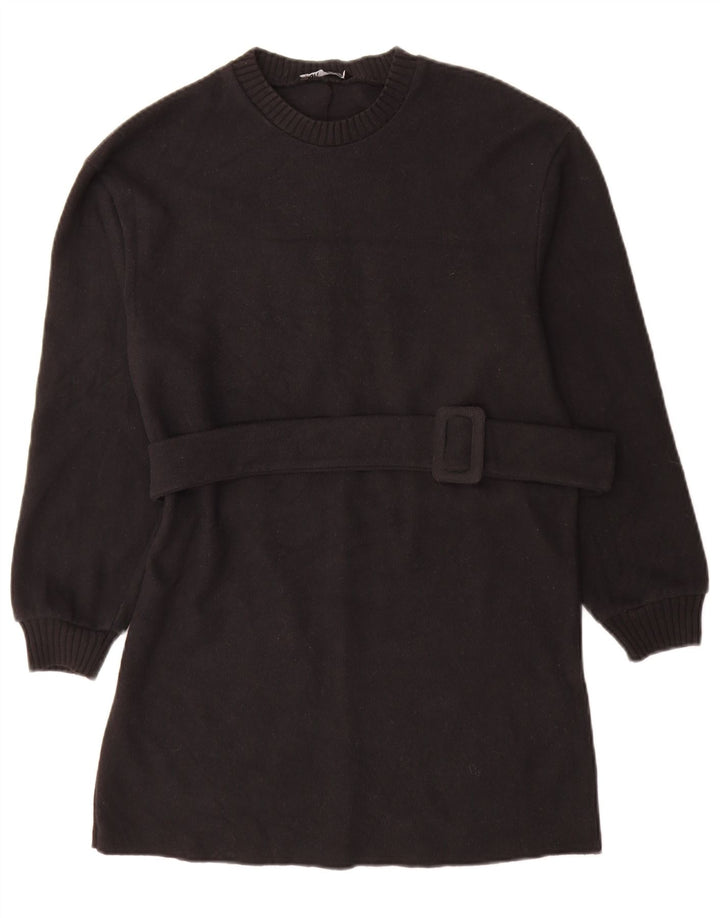 Zara Damen Langarm-Pulloverkleid UK 10 Small Schwarz Polyester