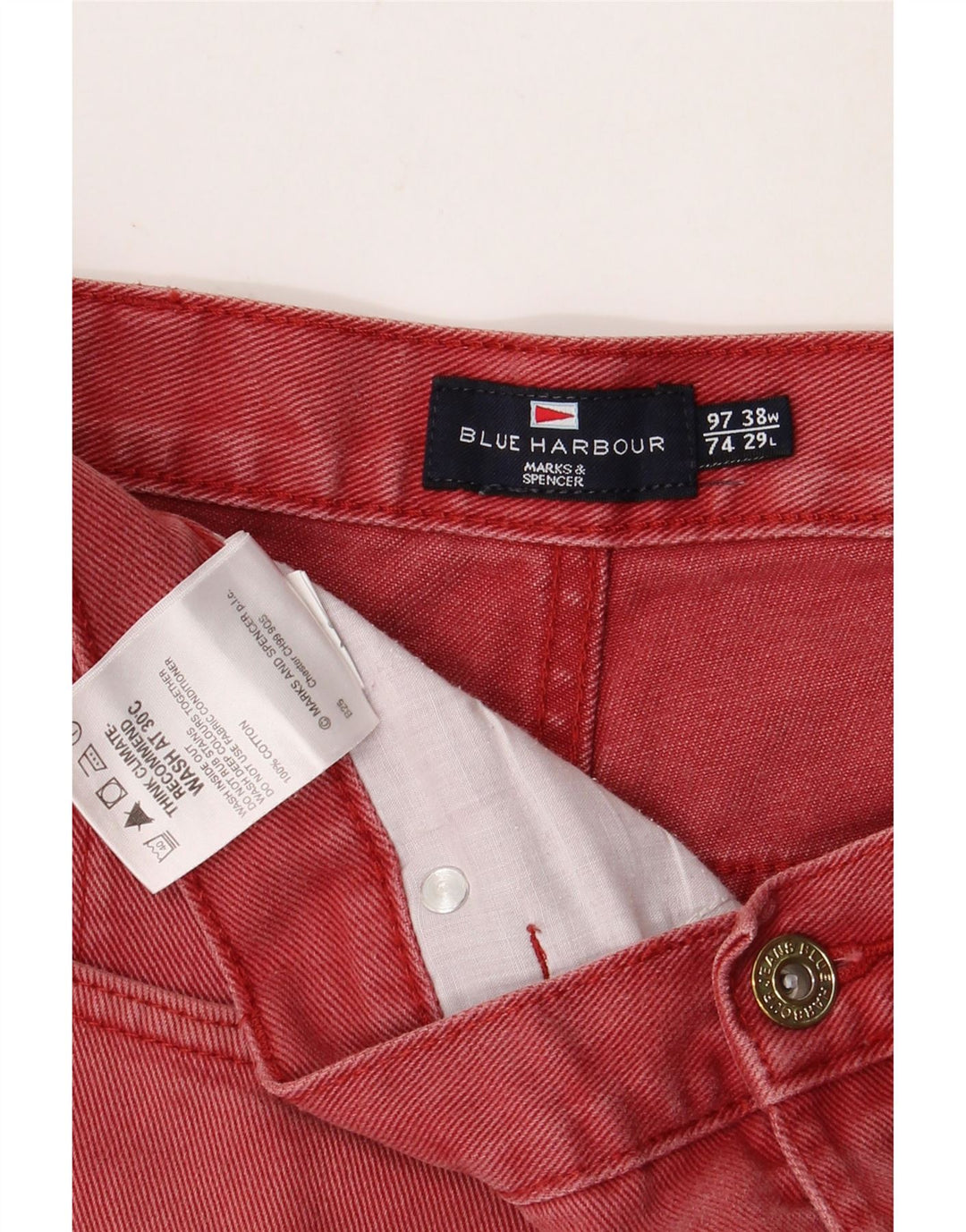 Marks & Spencer Herren Blue Harbour Kurzjeans W38 L24 Rote Baumwolle