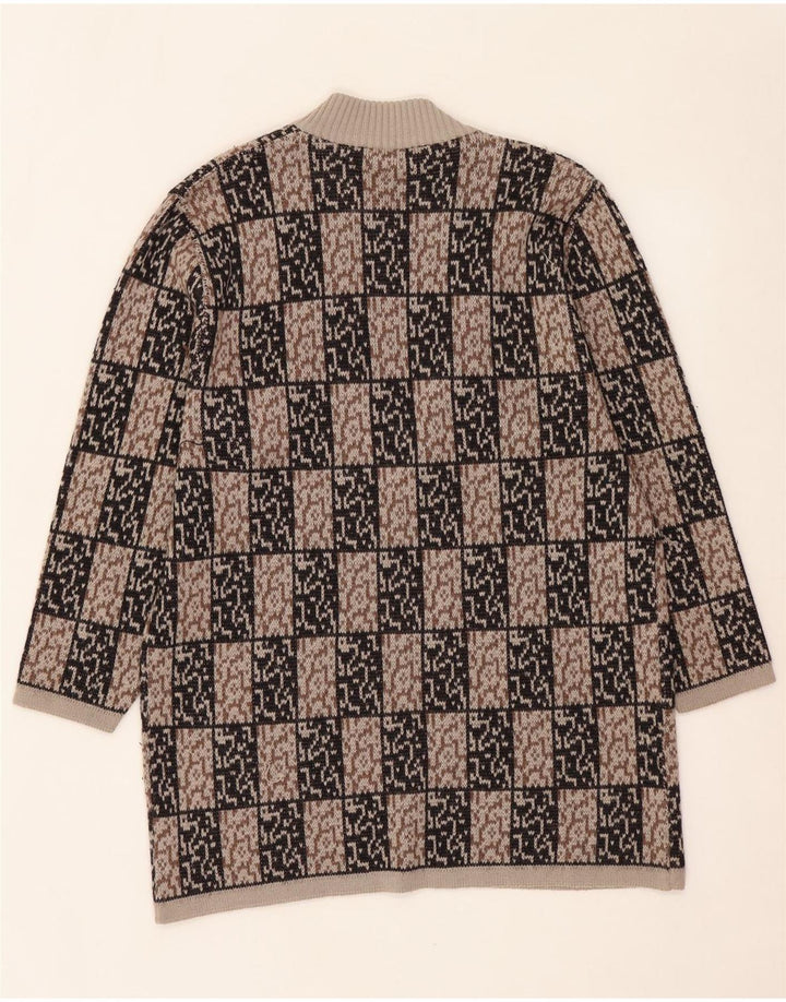 VINTAGE Damen Longline Open Cardigan Pullover IT 44 Mittelbraun Geometrisch