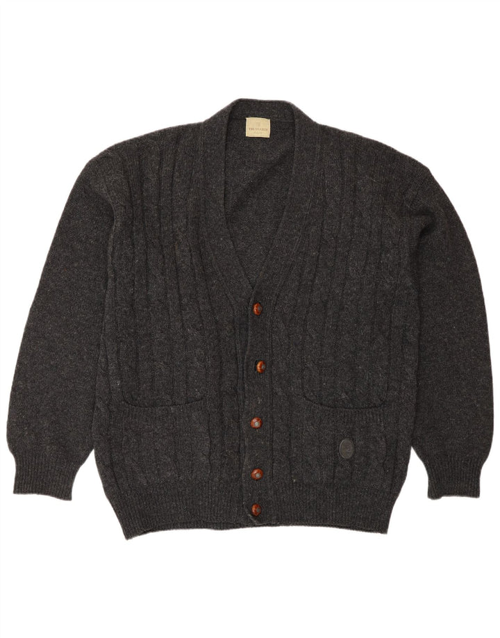 Trussardi Herren-Cardigan-Pullover, große graue Wolle
