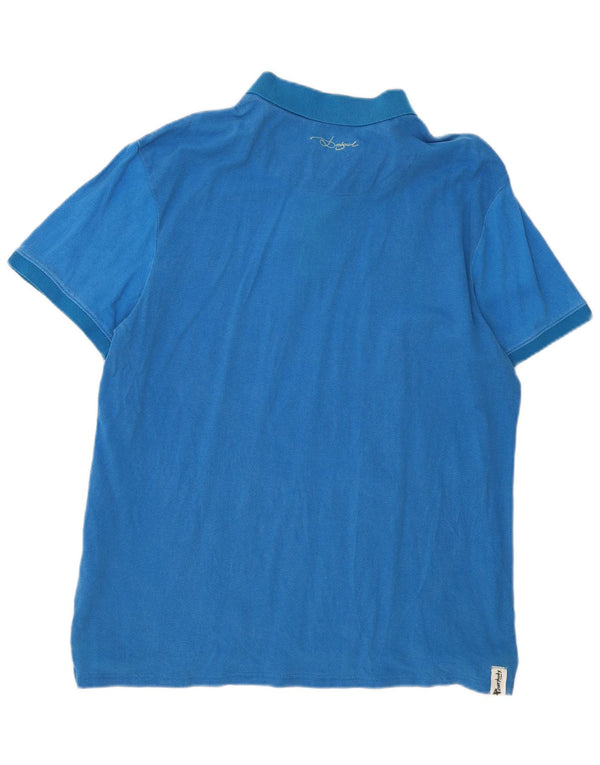 Desigual Mens Polo Shirt 2XL Blue Colourblock Cotton