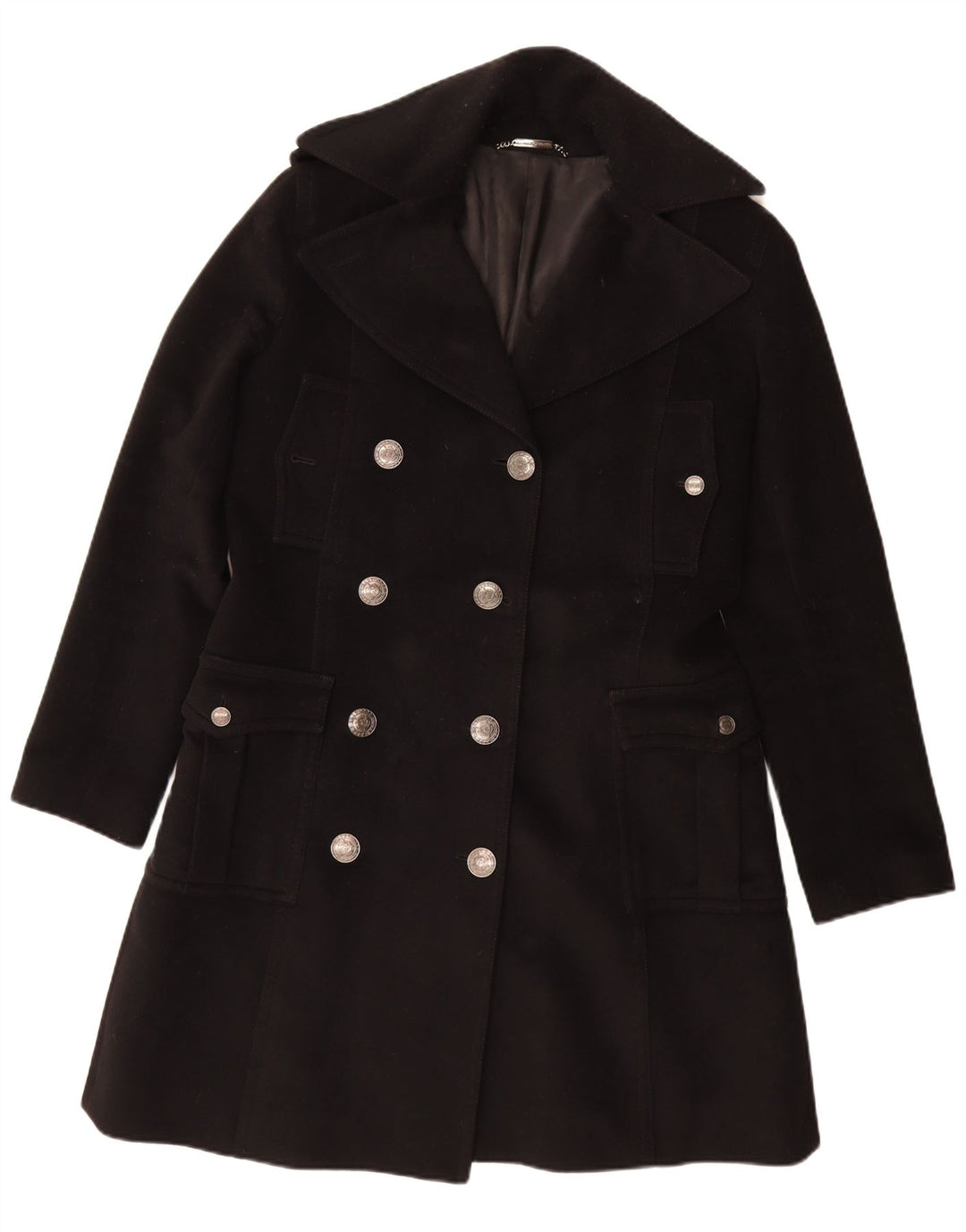 Dolce & Gabbana Damen Zweireihiger Mantel IT 46 Große schwarze Schurwolle