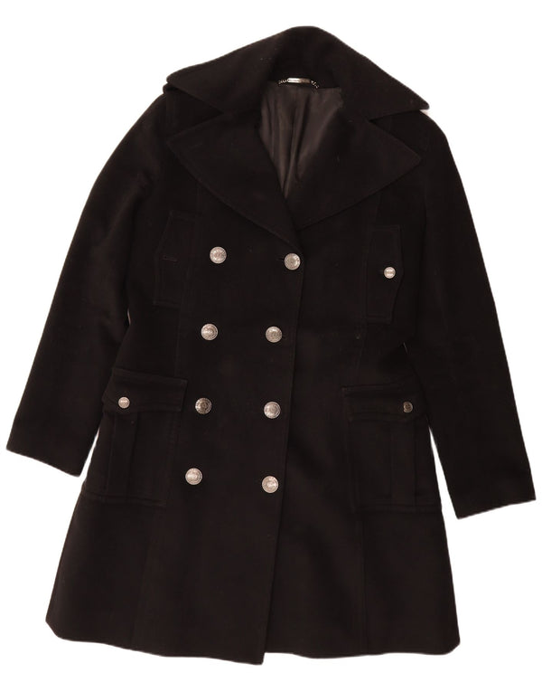 Dolce & Gabbana Damen Zweireihiger Mantel IT 46 Große schwarze Schurwolle