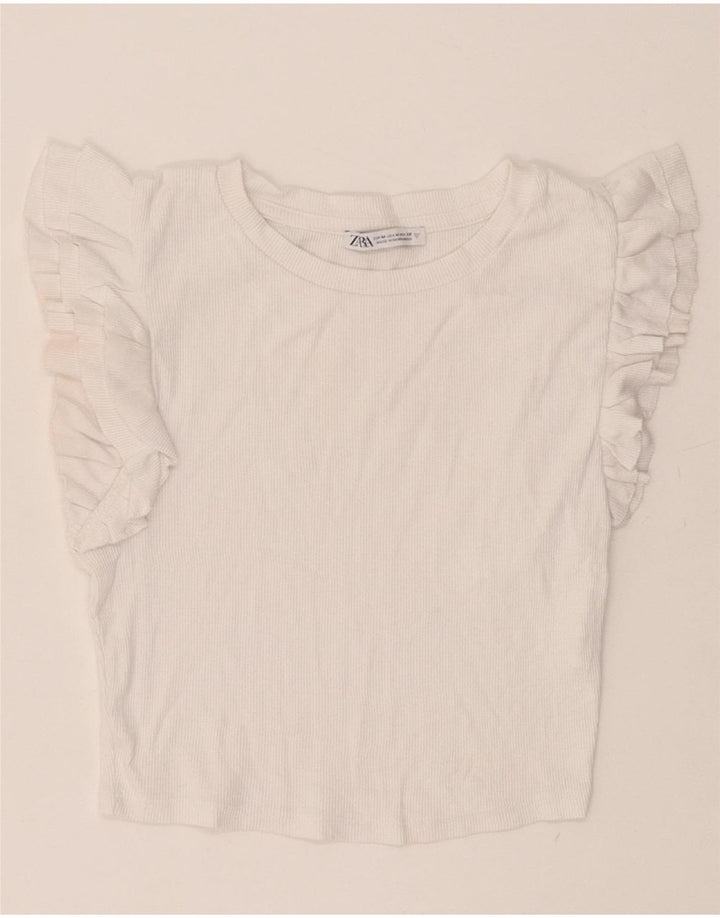 Zara Damen Crop Bluse Top UK 12 Mittelweiße Baumwolle