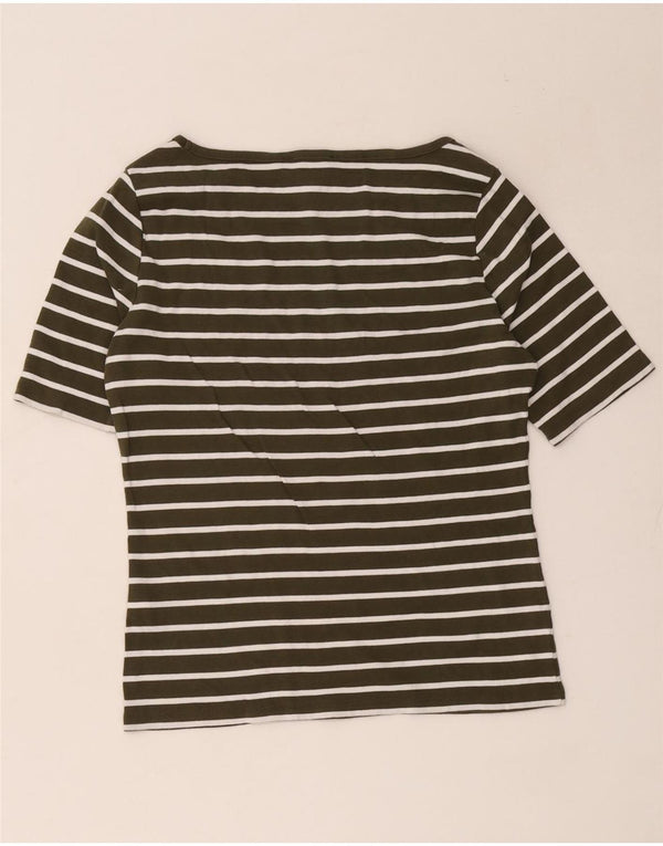 Tommy Hilfiger Damen T-Shirt Top UK 14 Large Khaki Gestreifte Baumwolle
