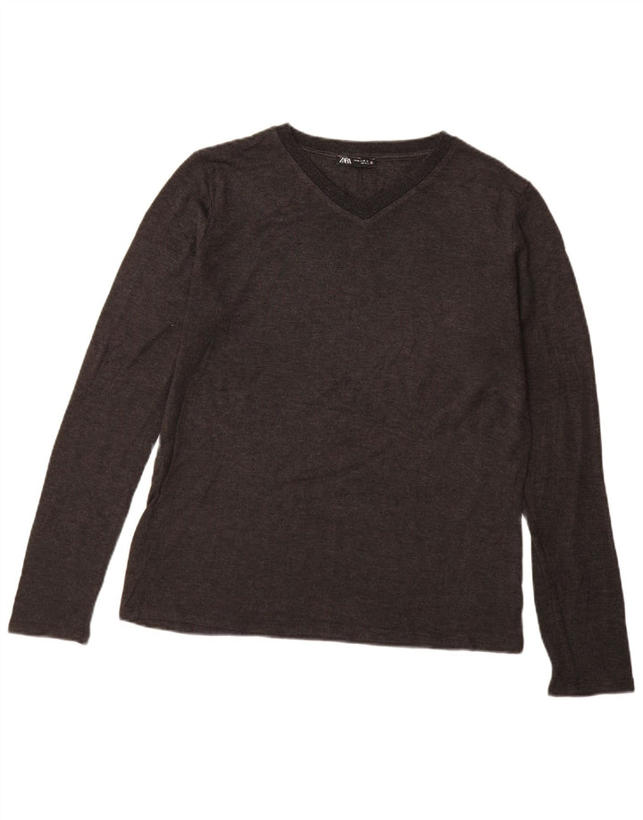 ZARA Damen Top Langarm UK 18 XL Grau Acryl