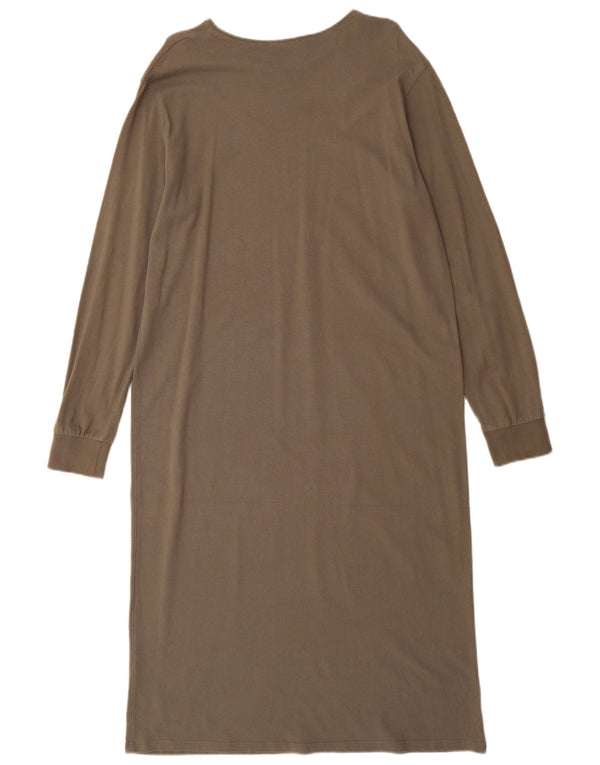 Zara Damen Langarm-Maxikleid UK 16 Large Khaki Baumwolle