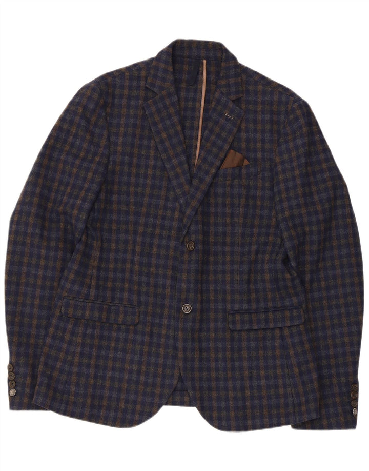 Vintage Herren 2-Knopf-Blazerjacke EU 52 XL Marineblaues Gingham-Acryl