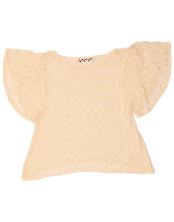 Zara Damen Crop Batwing Crochet Bluse Top UK 12 Mittelgelb