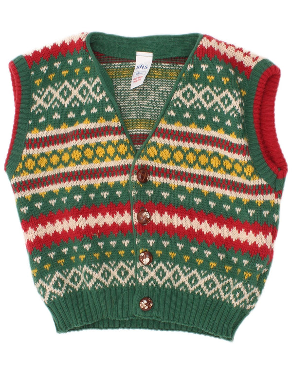 Bhs Ärmelloser Strickjacke für Jungen, 2–3 Jahre, grünes Fair-Isle-Acryl