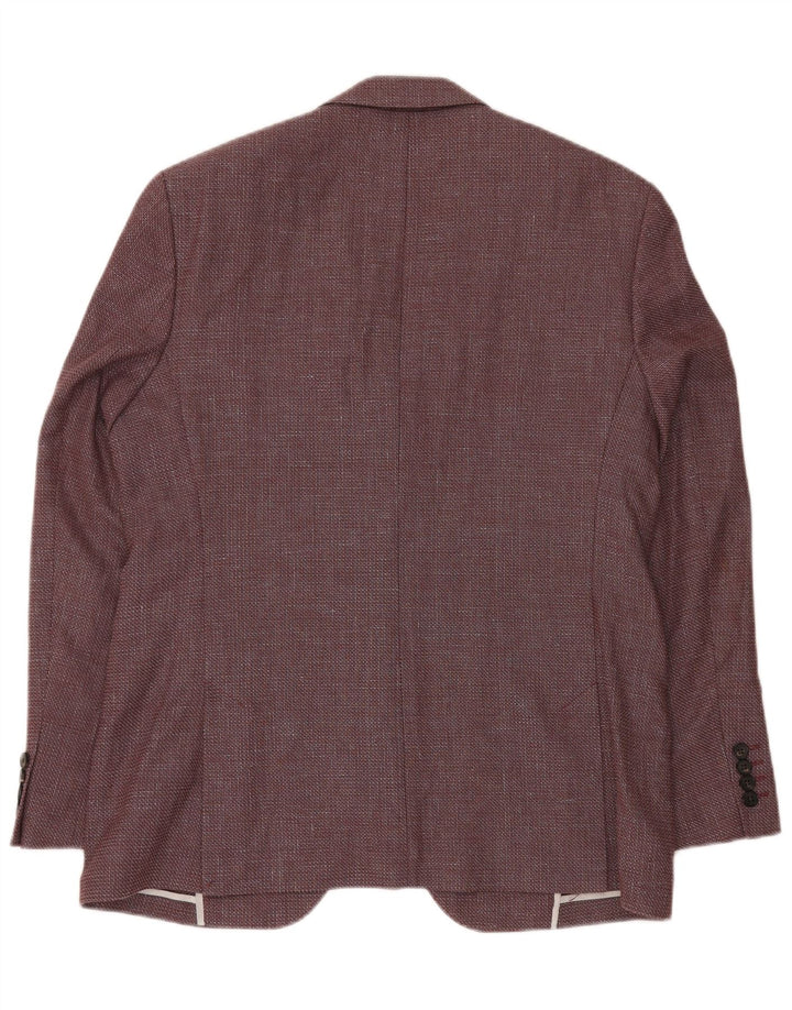 JAEGER Herren 2-Knopf-Blazerjacke UK 42 XL Burgunderrote Chevron-Wolle