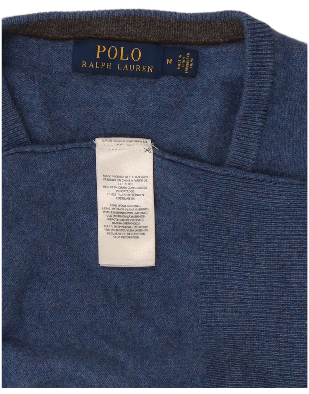 Polo Ralph Lauren Herren-Pullover mit V-Ausschnitt aus mittelblauer Wolle