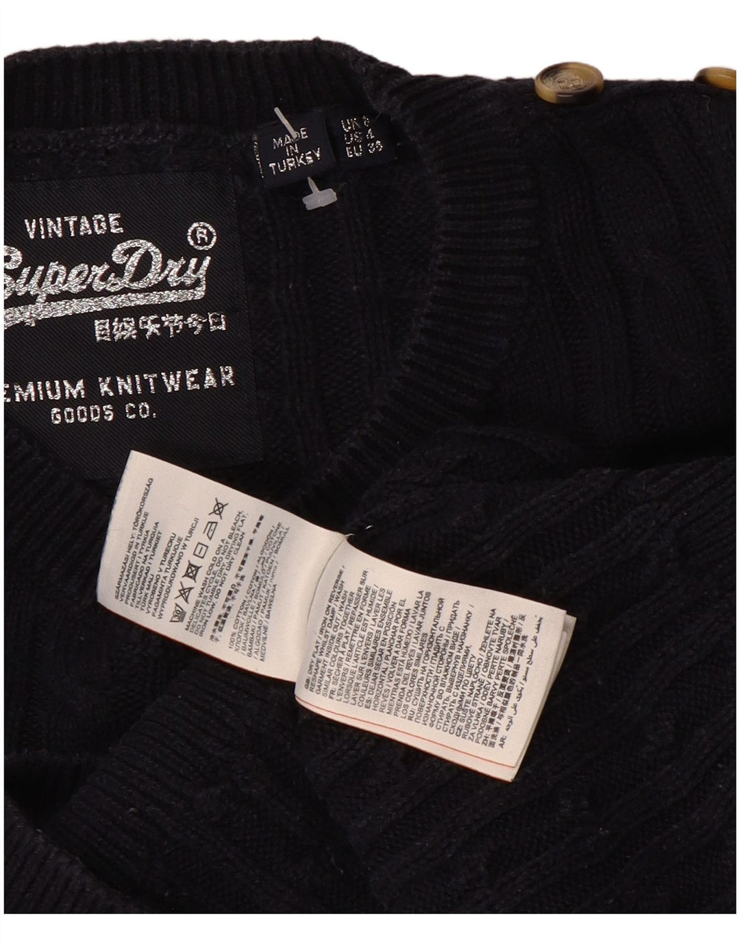 SUPERDRY Damen-Pullover mit Rundhalsausschnitt, Gr. 8, Marineblau, Baumwolle