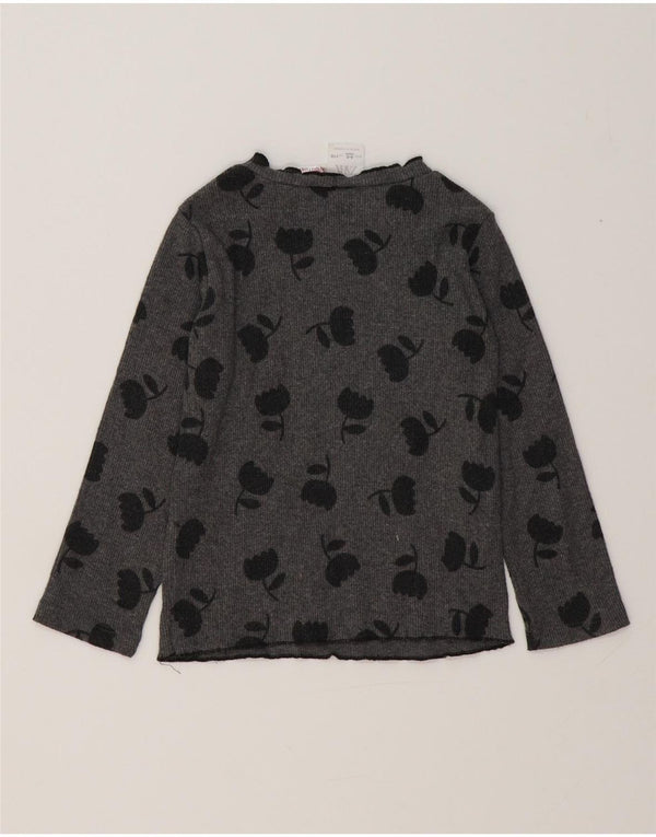 ZARA Girls Top Long Sleeve 4-5 Years Grey Floral Cotton
