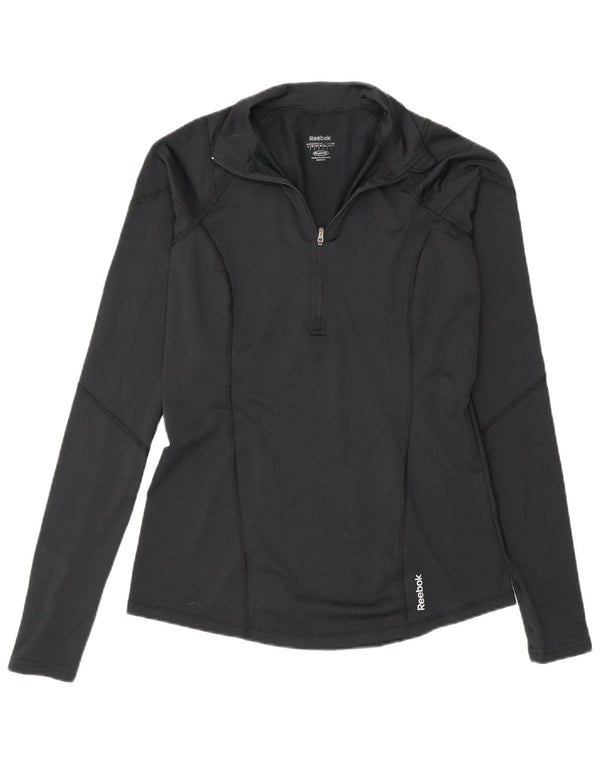 Reebok Womens Zip Neck Pullover Trainingsanzug Top UK 12 Medium Schwarz Polyester