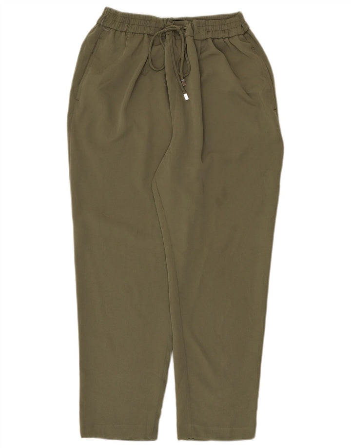 Zara Damen Tapered Cropped-Hose, Größe L, W32, L24, Khaki, Polyester