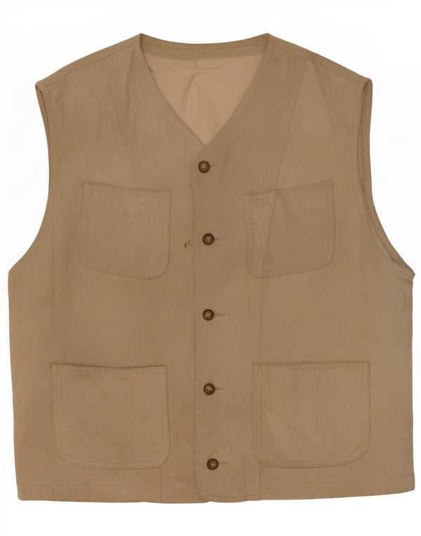 Vintage Herren Wildleder Utility Gilet IT 48 Mittelbeiges Leder