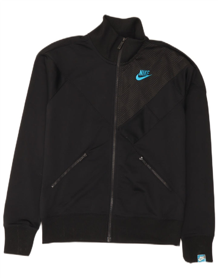 Nike Damen-Trainingsanzug-Top-Jacke UK 10/12 Mittelschwarzes Nadelstreifen-Polyester