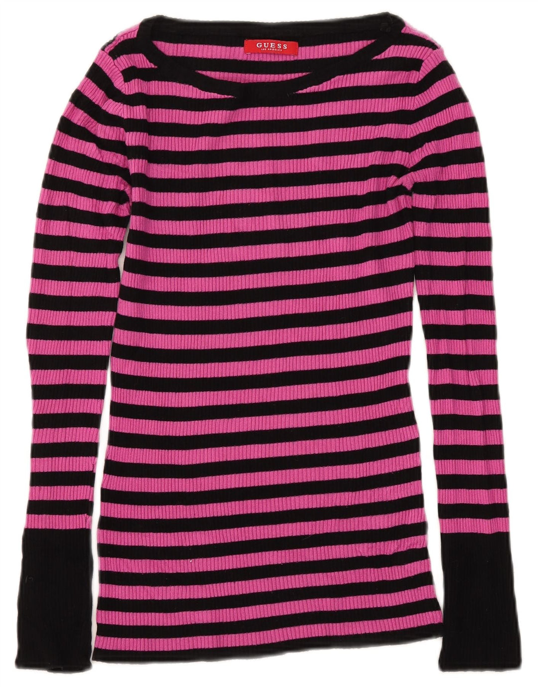 Guess Damen-Top mit langen Ärmeln, UK-Größe 8, klein, rosa gestreift
