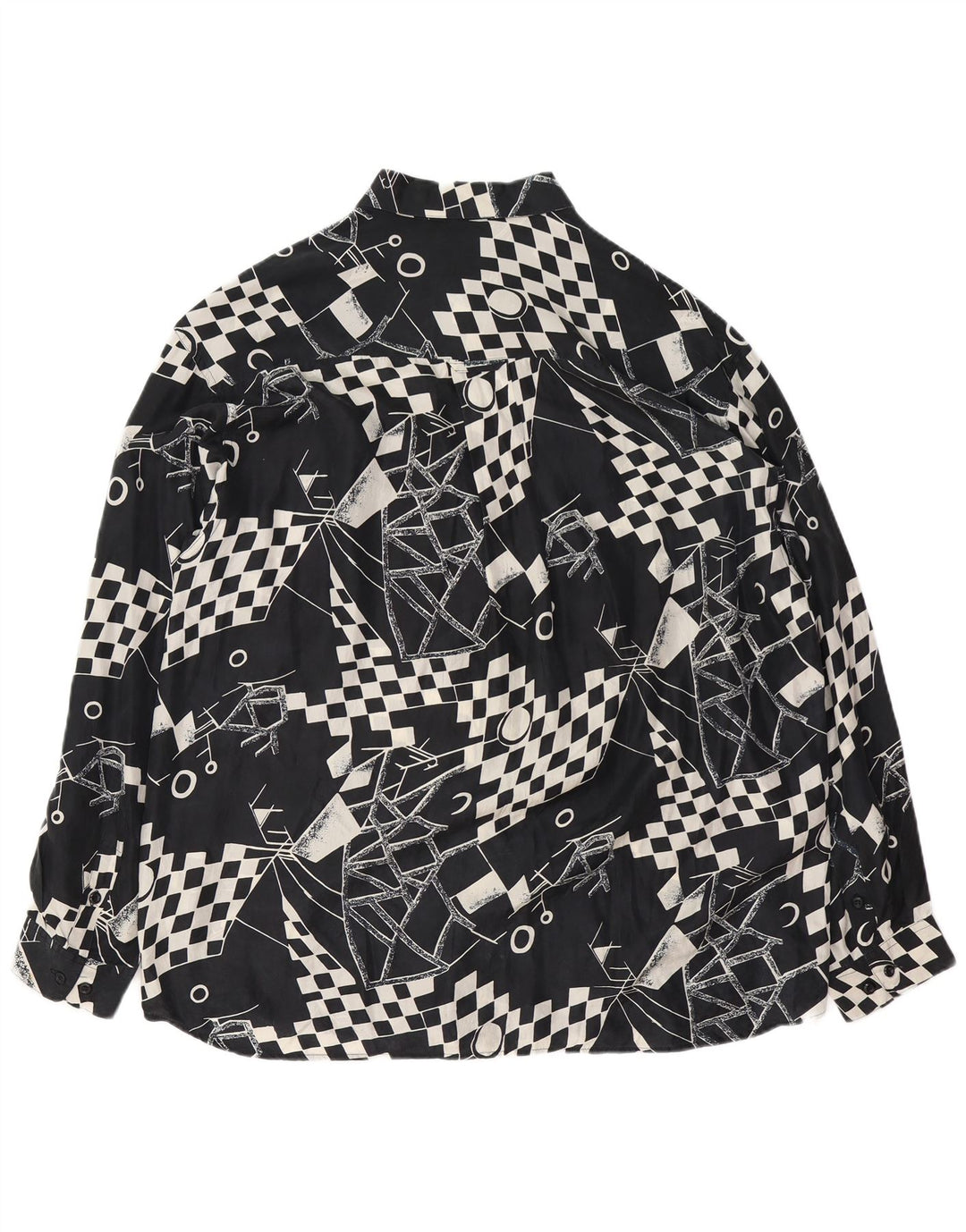 VINTAGE Herrenhemd XL schwarze geometrische Seide