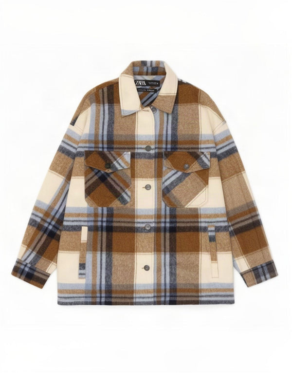 Übergroßes Overshirt-Flanellhemd von Zara für Damen, Gr. 10, klein, braun kariert