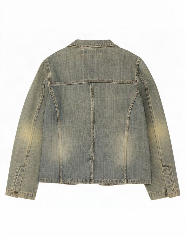 Zara Damen Trafaluc 2 Button Denim Blazer Jacke UK 12 Mittelblaue Baumwolle