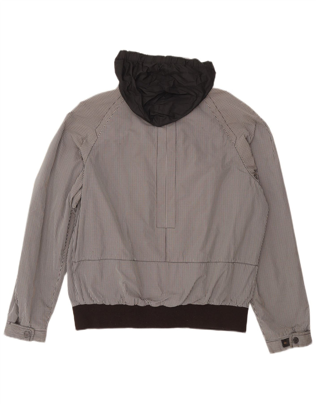 Hugo Boss Herren-Bomberjacke mit Kapuze, EU 50, großes schwarzes Gingham-Polyester