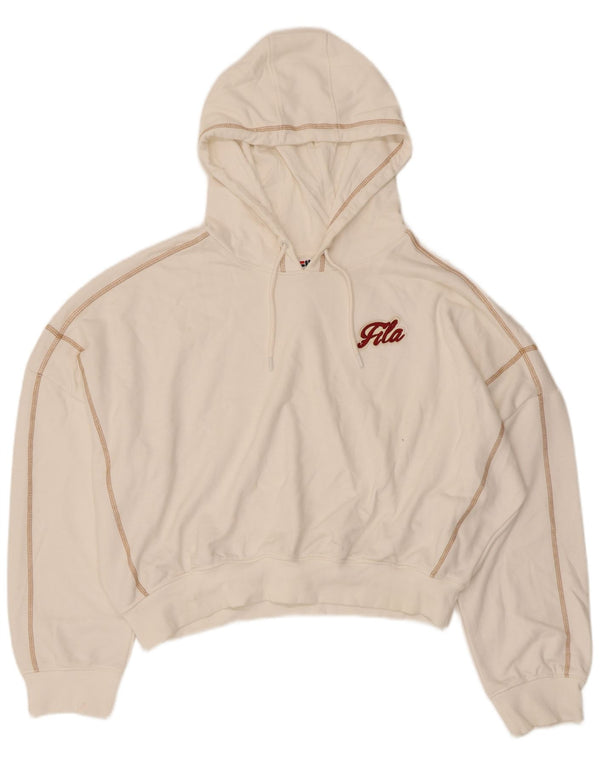 Fila Damen Crop Oversized Hoodie Pullover UK 16 Large Weiße Baumwolle