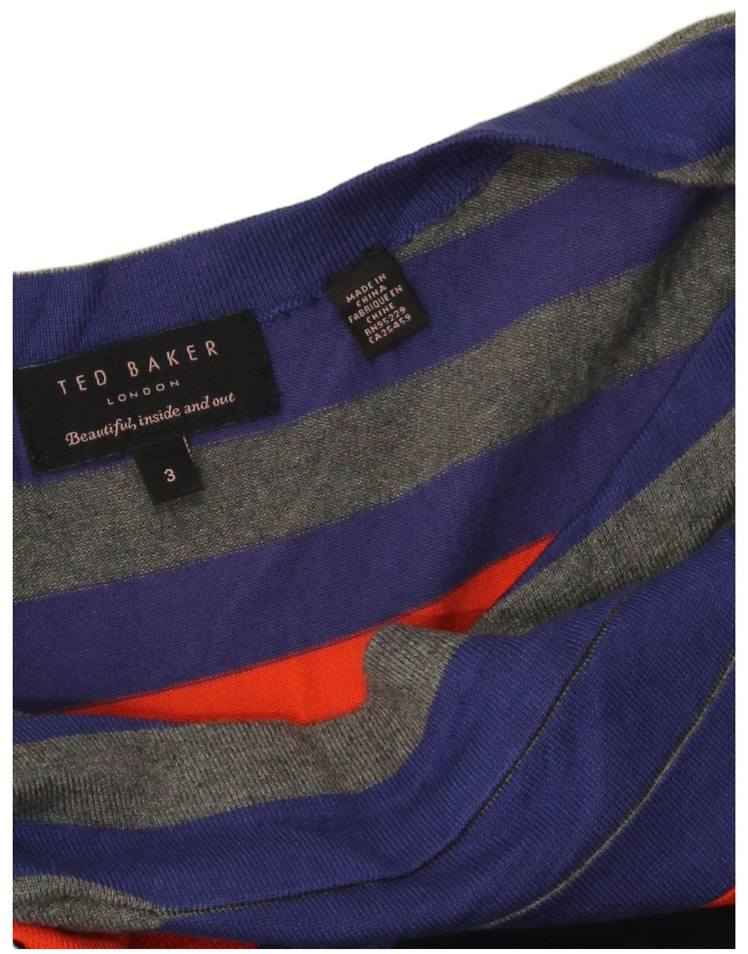 Ted Baker Damen, figurbetontes Kleid, Größe 3, mittelblau, gestreift, Viskose