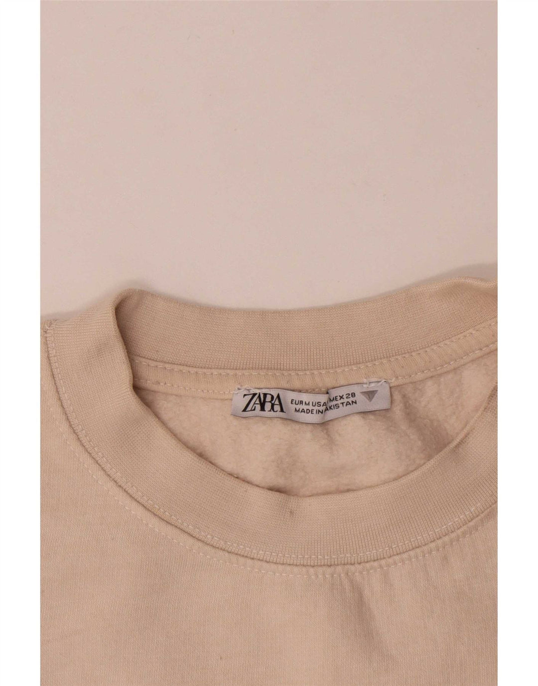 Zara Damen Crop Sweatshirt Pullover UK 14 Medium Off White Cotton