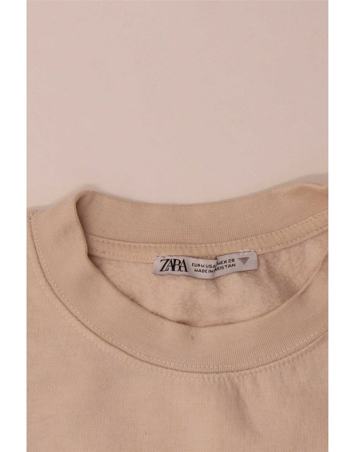 Zara Damen Crop Sweatshirt Pullover UK 14 Medium Off White Cotton