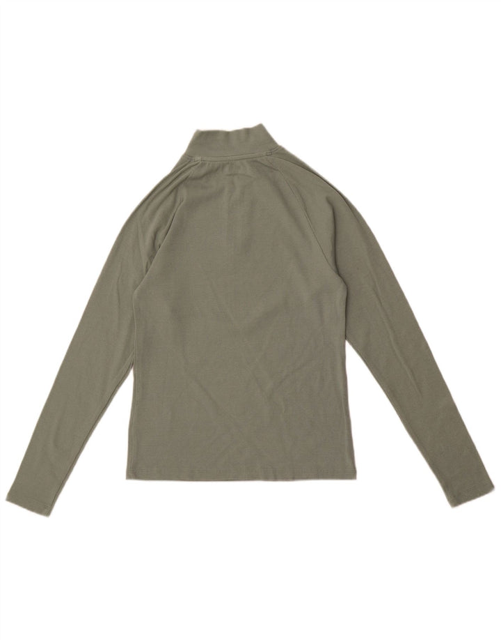 Wrangler Womens Zip Neck Top Langarm UK 12 Mittelgrüne Baumwolle
