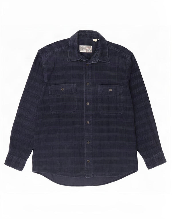 Globe Trotter Mens Corduroy Shirt Large Navy Blue Plaid