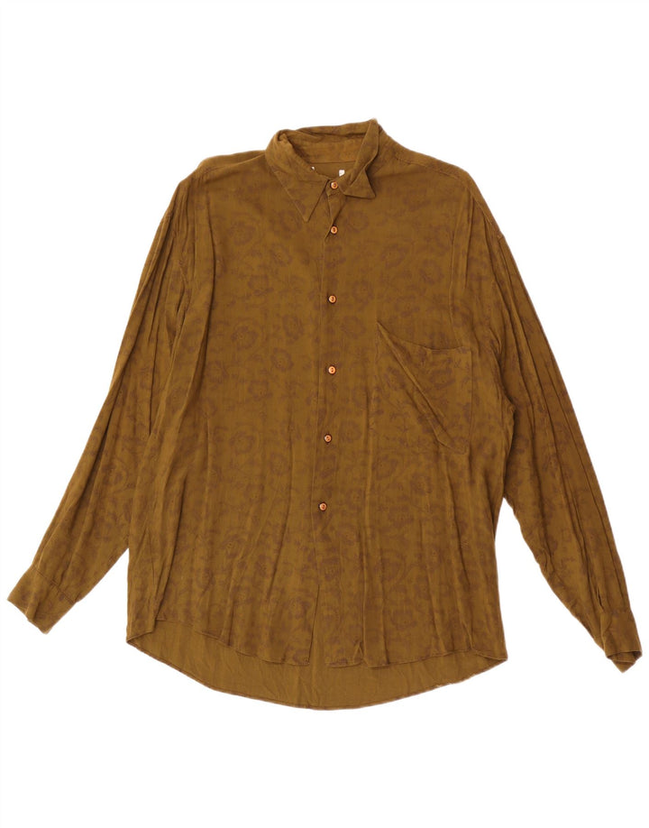 Vintage Herrenhemd XL Khaki Floral Viskose