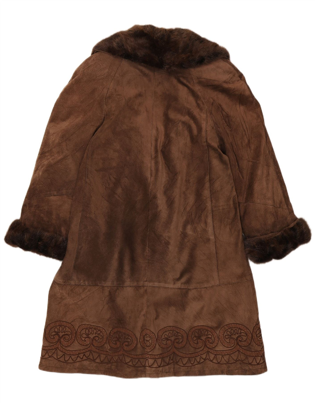 Vintage Damen Wildledermantel UK 14 Mittelbraun Paisley